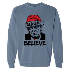 Funny Christmas Trump 2024 Maga Trump Wearing Maga Santa Hat Meaningful Gift Garment-Dyed Sweatshirt