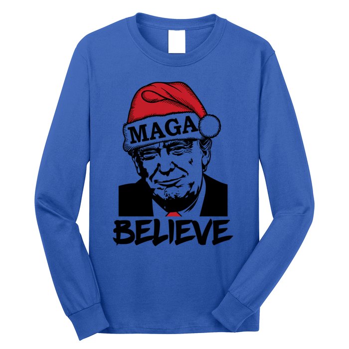 Funny Christmas Trump 2024 Maga Trump Wearing Maga Santa Hat Meaningful Gift Long Sleeve Shirt