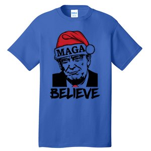 Funny Christmas Trump 2024 Maga Trump Wearing Maga Santa Hat Meaningful Gift Tall T-Shirt