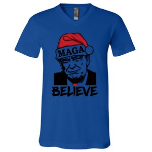 Funny Christmas Trump 2024 Maga Trump Wearing Maga Santa Hat Meaningful Gift V-Neck T-Shirt