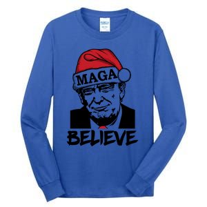 Funny Christmas Trump 2024 Maga Trump Wearing Maga Santa Hat Meaningful Gift Tall Long Sleeve T-Shirt