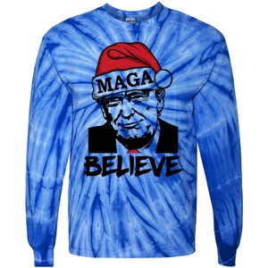 Funny Christmas Trump 2024 Maga Trump Wearing Maga Santa Hat Meaningful Gift Tie-Dye Long Sleeve Shirt