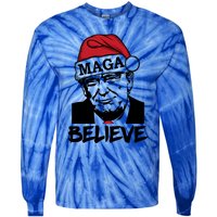 Funny Christmas Trump 2024 Maga Trump Wearing Maga Santa Hat Meaningful Gift Tie-Dye Long Sleeve Shirt