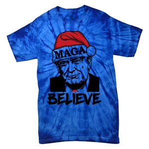 Funny Christmas Trump 2024 Maga Trump Wearing Maga Santa Hat Meaningful Gift Tie-Dye T-Shirt