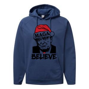 Funny Christmas Trump 2024 Maga Trump Wearing Maga Santa Hat Meaningful Gift Performance Fleece Hoodie