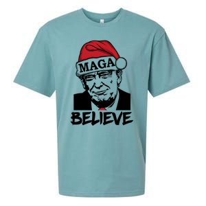 Funny Christmas Trump 2024 Maga Trump Wearing Maga Santa Hat Meaningful Gift Sueded Cloud Jersey T-Shirt