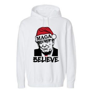 Funny Christmas Trump 2024 Maga Trump Wearing Maga Santa Hat Meaningful Gift Garment-Dyed Fleece Hoodie