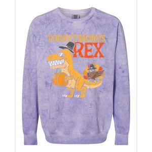 Funny Cute Turkeysaurus Rex Dab Turkey Dino Toddler Boys Thanksgiving Colorblast Crewneck Sweatshirt