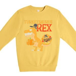 Funny Cute Turkeysaurus Rex Dab Turkey Dino Toddler Boys Thanksgiving Premium Crewneck Sweatshirt