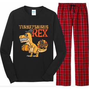 Funny Cute Turkeysaurus Rex Dab Turkey Dino Toddler Boys Thanksgiving Long Sleeve Pajama Set