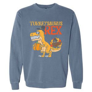 Funny Cute Turkeysaurus Rex Dab Turkey Dino Toddler Boys Thanksgiving Garment-Dyed Sweatshirt