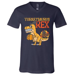 Funny Cute Turkeysaurus Rex Dab Turkey Dino Toddler Boys Thanksgiving V-Neck T-Shirt