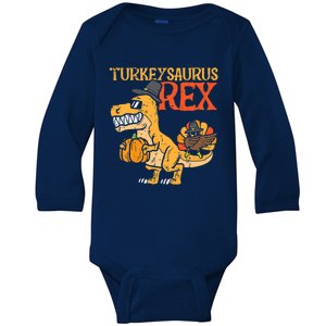 Funny Cute Turkeysaurus Rex Dab Turkey Dino Toddler Boys Thanksgiving Baby Long Sleeve Bodysuit