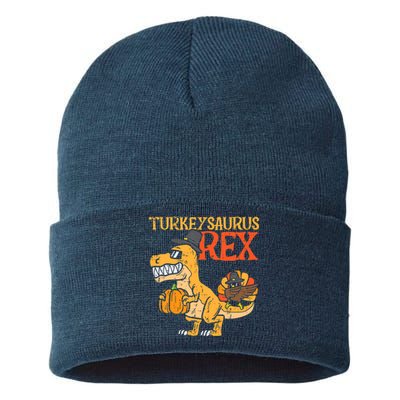 Funny Cute Turkeysaurus Rex Dab Turkey Dino Toddler Boys Thanksgiving Sustainable Knit Beanie