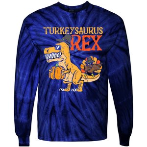 Funny Cute Turkeysaurus Rex Dab Turkey Dino Toddler Boys Thanksgiving Tie-Dye Long Sleeve Shirt