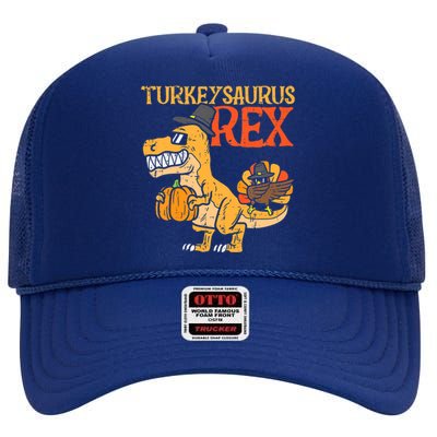 Funny Cute Turkeysaurus Rex Dab Turkey Dino Toddler Boys Thanksgiving High Crown Mesh Back Trucker Hat