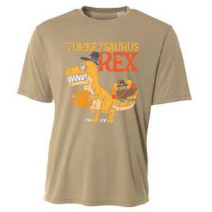 Funny Cute Turkeysaurus Rex Dab Turkey Dino Toddler Boys Thanksgiving Cooling Performance Crew T-Shirt