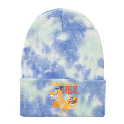 Funny Cute Turkeysaurus Rex Dab Turkey Dino Toddler Boys Thanksgiving Tie Dye 12in Knit Beanie