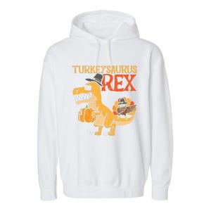 Funny Cute Turkeysaurus Rex Dab Turkey Dino Toddler Boys Thanksgiving Garment-Dyed Fleece Hoodie