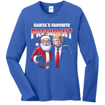 Funny Christmas Trump With Santa Favorite President Meaningful Gift Ladies Long Sleeve Shirt