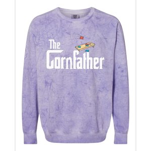 Funny Cornhole The Cornfather Funny Fathers Colorblast Crewneck Sweatshirt