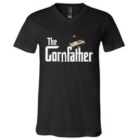 Funny Cornhole The Cornfather Funny Fathers V-Neck T-Shirt