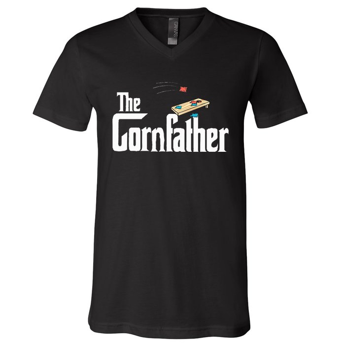 Funny Cornhole The Cornfather Funny Fathers V-Neck T-Shirt