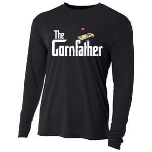 Funny Cornhole The Cornfather Funny Fathers Cooling Performance Long Sleeve Crew