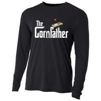 Funny Cornhole The Cornfather Funny Fathers Cooling Performance Long Sleeve Crew