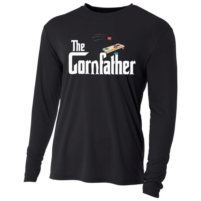 Funny Cornhole The Cornfather Funny Fathers Cooling Performance Long Sleeve Crew