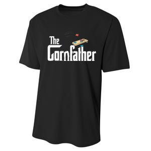 Funny Cornhole The Cornfather Funny Fathers Performance Sprint T-Shirt