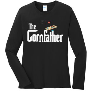 Funny Cornhole The Cornfather Funny Fathers Ladies Long Sleeve Shirt