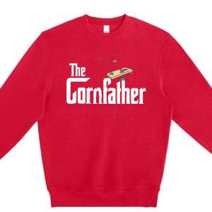 Funny Cornhole The Cornfather Funny Fathers Premium Crewneck Sweatshirt