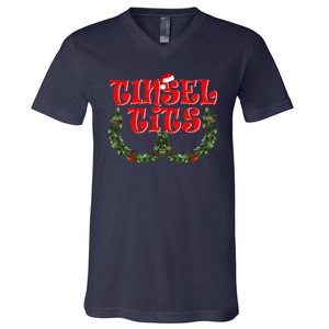 Funny Christmas Tinsel Tits Matching Couples Shirts V-Neck T-Shirt