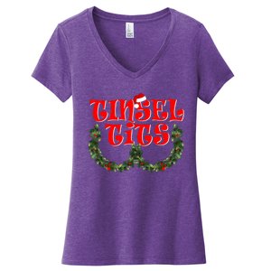 Funny Christmas Tinsel Tits Matching Couples Shirts Women's V-Neck T-Shirt