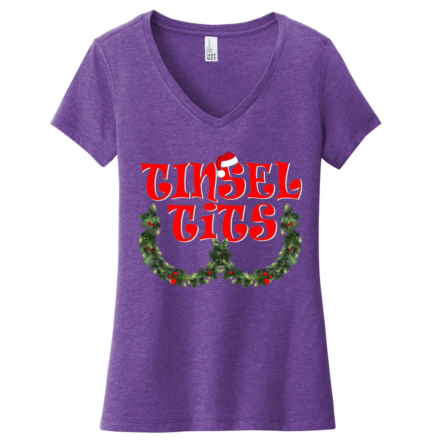 Funny Christmas Tinsel Tits Matching Couples Shirts Women's V-Neck T-Shirt