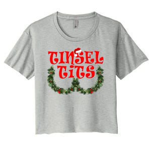 Funny Christmas Tinsel Tits Matching Couples Shirts Women's Crop Top Tee