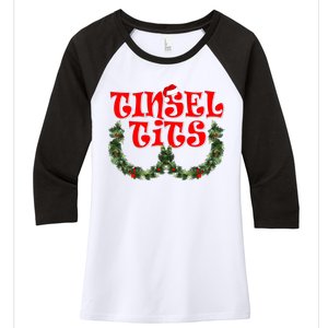 Funny Christmas Tinsel Tits Matching Couples Shirts Women's Tri-Blend 3/4-Sleeve Raglan Shirt