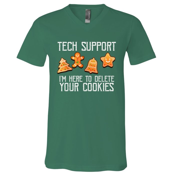 Funny Christmas Tech Support Here To Delete Cookies Xmas V-Neck T-Shirt