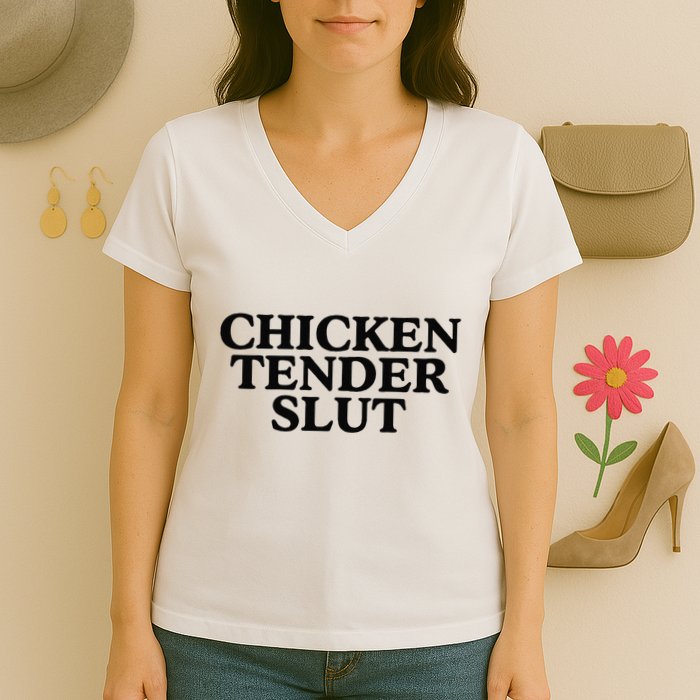 Funny Chicken Tender Slut Trendy Sayings Chicken Nugget Lover Chicken Lover Gi Women's V-Neck T-Shirt