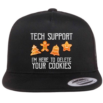 Funny Christmas Tech Support Here To Delete Cookies Xmas Flat Bill Trucker Hat