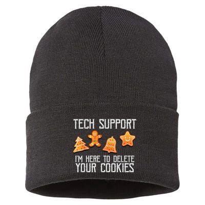 Funny Christmas Tech Support Here To Delete Cookies Xmas Sustainable Knit Beanie