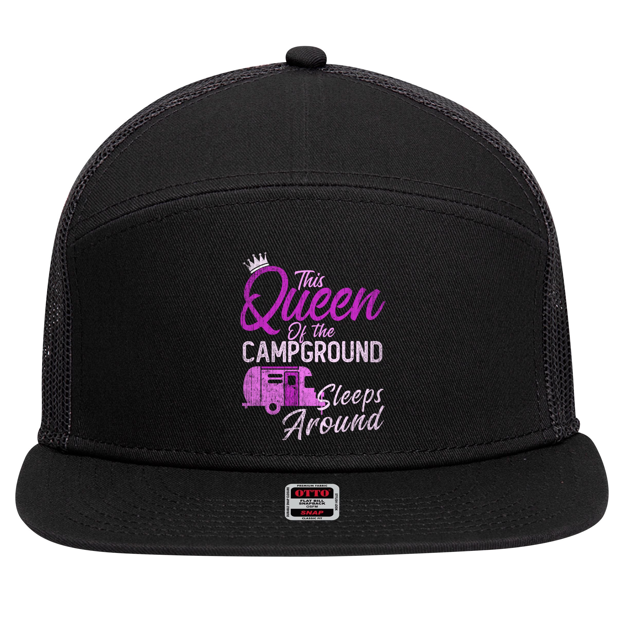 Funny Camper This Queen Of Campground Sleeps Around Cute Gift 7 Panel Mesh Trucker Snapback Hat