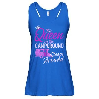 Funny Camper This Queen Of Campground Sleeps Around Cute Gift Ladies Essential Flowy Tank