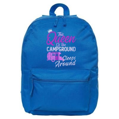 Funny Camper This Queen Of Campground Sleeps Around Cute Gift 16 in Basic Backpack