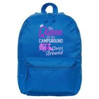 Funny Camper This Queen Of Campground Sleeps Around Cute Gift 16 in Basic Backpack