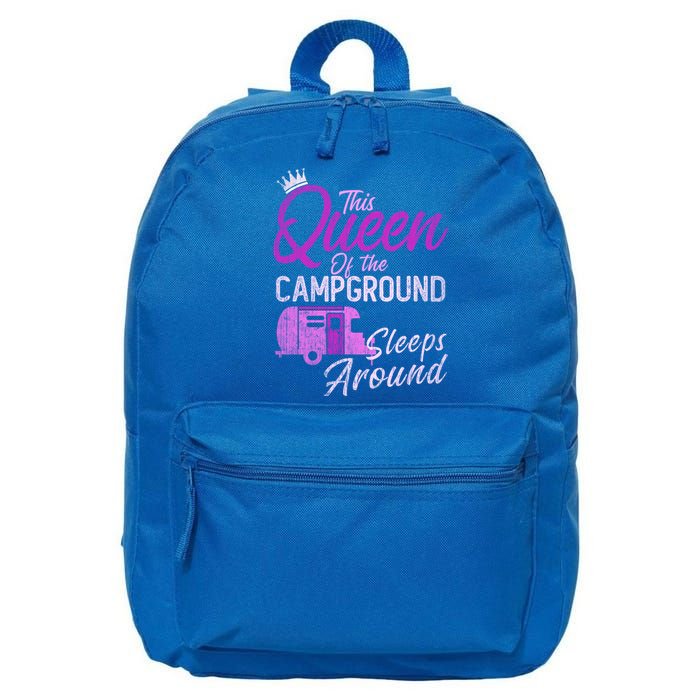Funny Camper This Queen Of Campground Sleeps Around Cute Gift 16 in Basic Backpack
