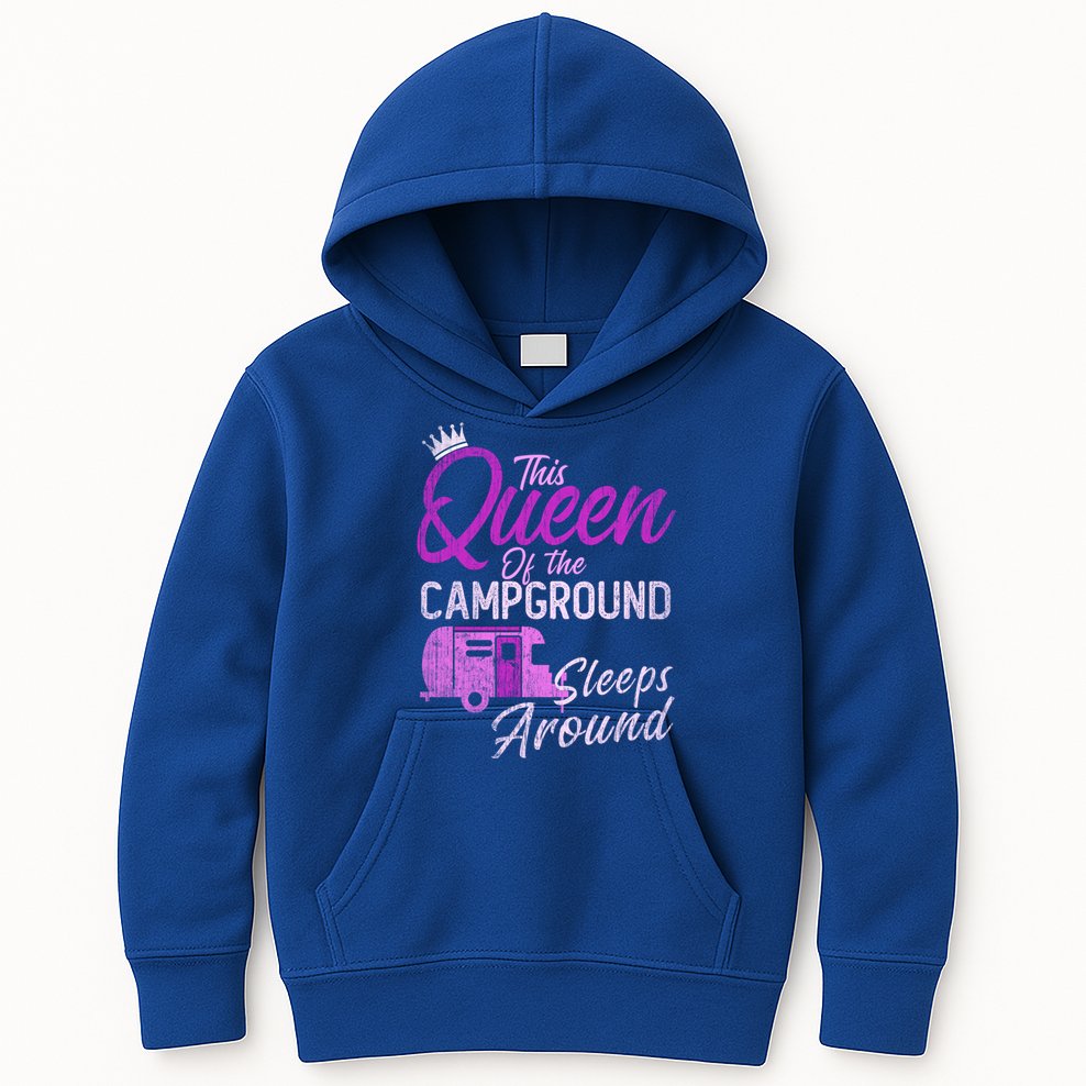 Funny Camper This Queen Of Campground Sleeps Around Cute Gift Kids Hoodie