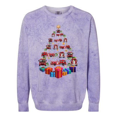 Firetruck Christmas Tree Funny Holiday Gift For Firefighters Cool Gift Colorblast Crewneck Sweatshirt