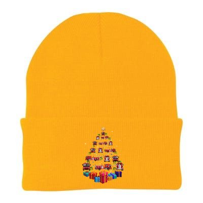 Firetruck Christmas Tree Funny Holiday Gift For Firefighters Cool Gift Knit Cap Winter Beanie